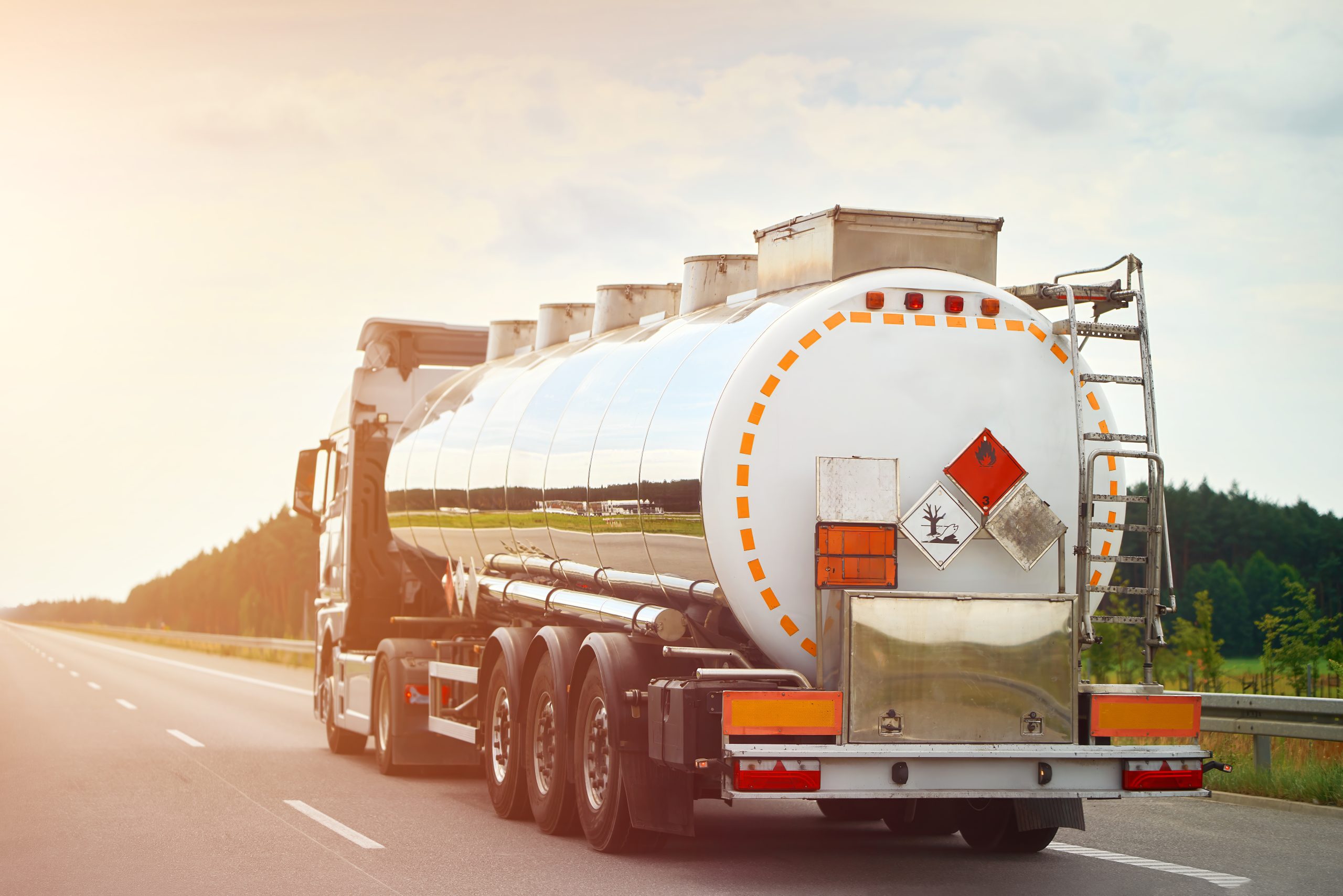 Fuel delivery tanker truck on highway